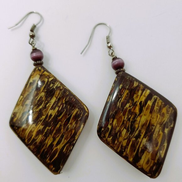 Natural Brown Diamond-Shape Earrings - Picture 3 of 5